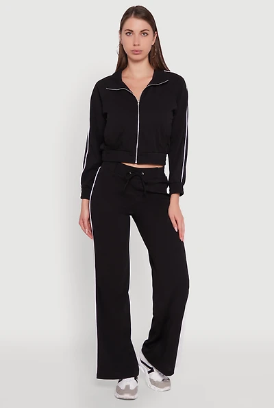 Womens Wide Leg Crepe Knit Casual Pants,