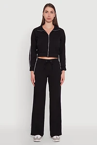 Womens Wide Leg Crepe Knit Casual Pants,