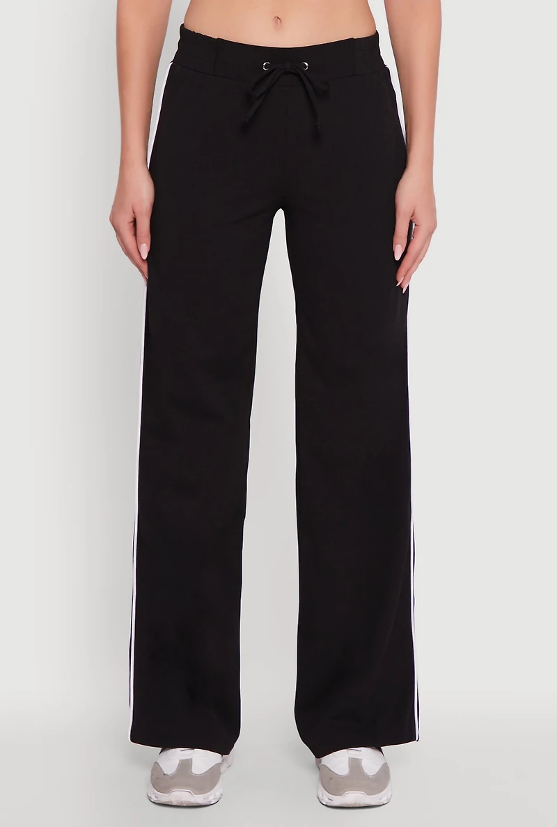 Womens Wide Leg Crepe Knit Casual Pants, L