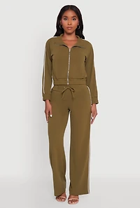 Womens Wide Leg Crepe Knit Casual Pants, Green, Size XL