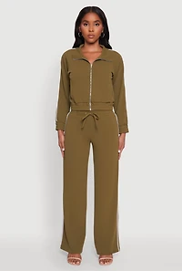 Womens Wide Leg Crepe Knit Casual Pants, Green, Size XL