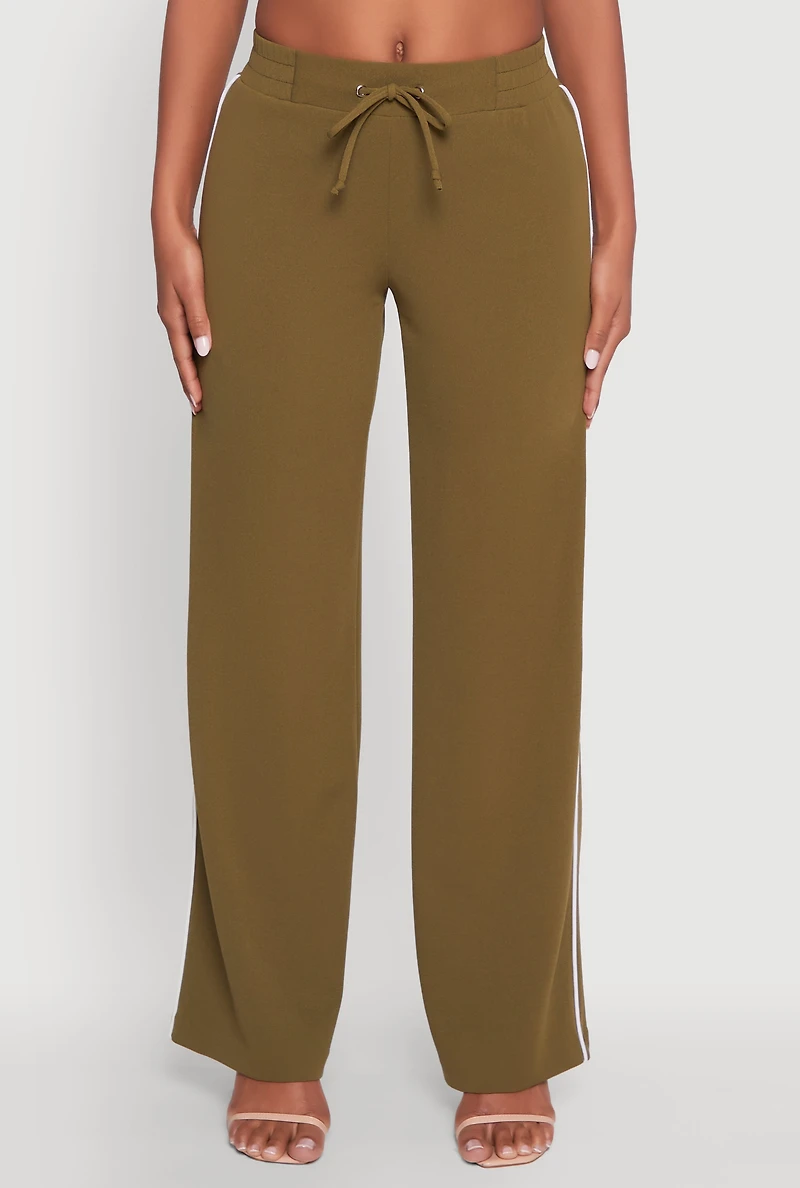 Womens Wide Leg Crepe Knit Casual Pants, Green, Size XL