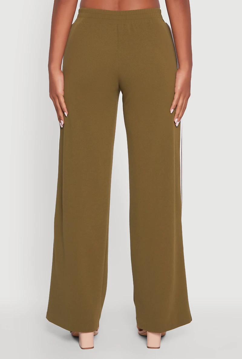 Womens Wide Leg Crepe Knit Casual Pants, Green, Size XL