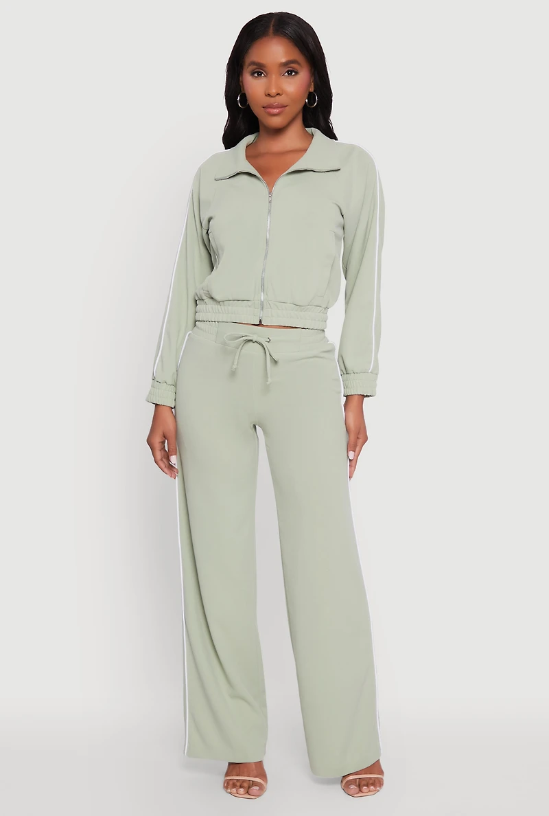 Wide Leg Crepe Knit Casual Pants