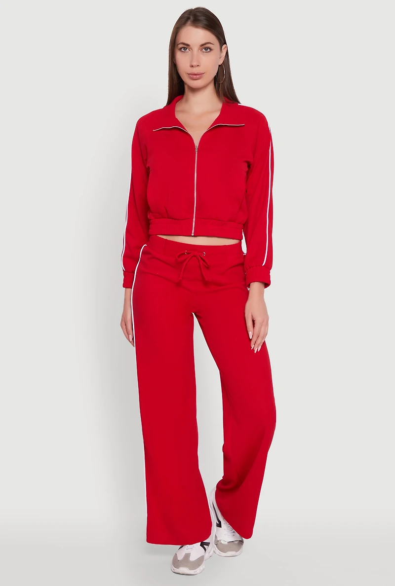 Womens Wide Leg Crepe Knit Casual Pants, Red, Size S