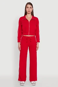 Womens Wide Leg Crepe Knit Casual Pants, Red, Size S