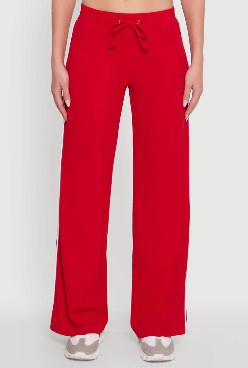Womens Wide Leg Crepe Knit Casual Pants, Red, Size S