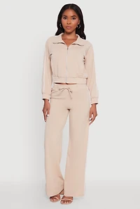 Womens Wide Leg Crepe Knit Casual Pants, S