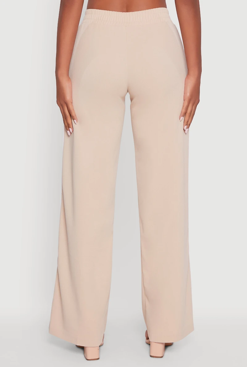 Womens Wide Leg Crepe Knit Casual Pants, S