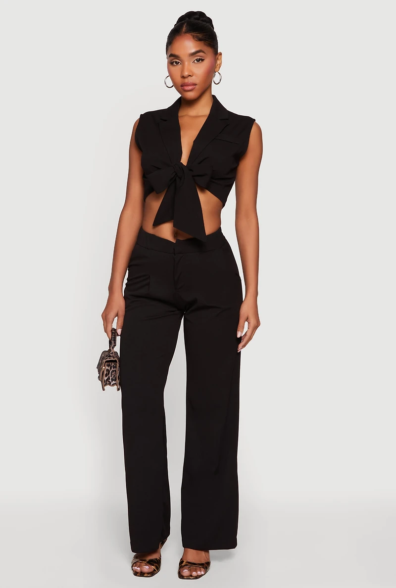 Sleeveless Tie Front Collared Crop Top