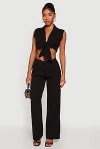 Sleeveless Tie Front Collared Crop Top