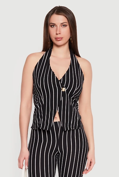 Striped Halter Blazer Vest