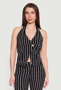 Striped Halter Blazer Vest