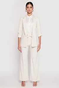 Womens Crepe Knit Belted Front Wide Leg Pants, White, Size M
