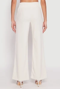 Womens Crepe Knit Belted Front Wide Leg Pants, White, Size M
