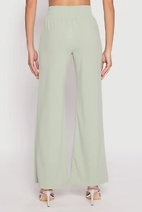 Womens Crepe Knit Belted Front Wide Leg Pants,