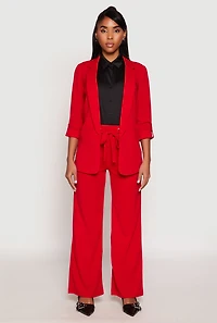 Womens Crepe Knit Belted Front Wide Leg Pants, Red, Size M
