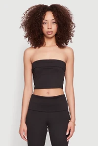 Womens Haute Monde Cropped Fold Over Tube Top, Black, Size L