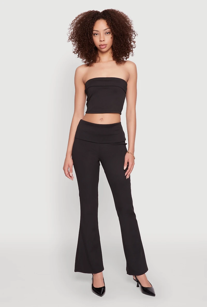 Womens Haute Monde Cropped Fold Over Tube Top, Black, Size M