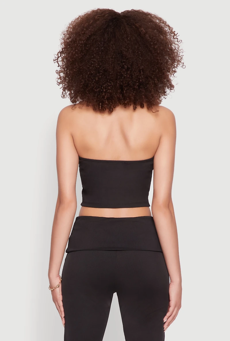 Womens Haute Monde Cropped Fold Over Tube Top, Black, Size M