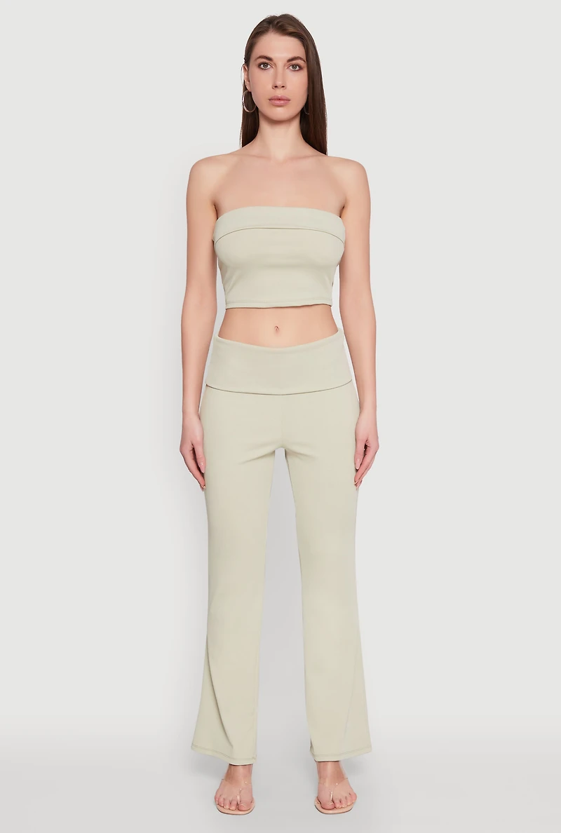 Womens Haute Monde Cropped Fold Over Tube Top, Green, Size L