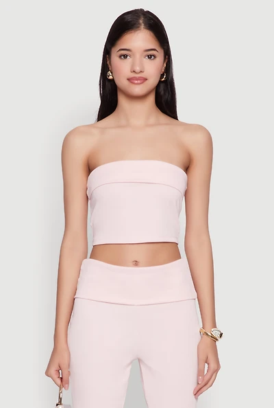 Womens Haute Monde Cropped Fold Over Tube Top, M