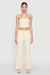Womens Haute Monde Cropped Fold Over Tube Top, Yellow, Size M