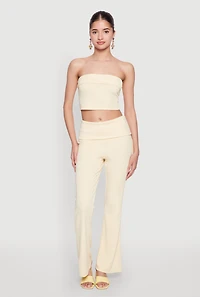 Womens Haute Monde Cropped Fold Over Tube Top, Yellow, Size M