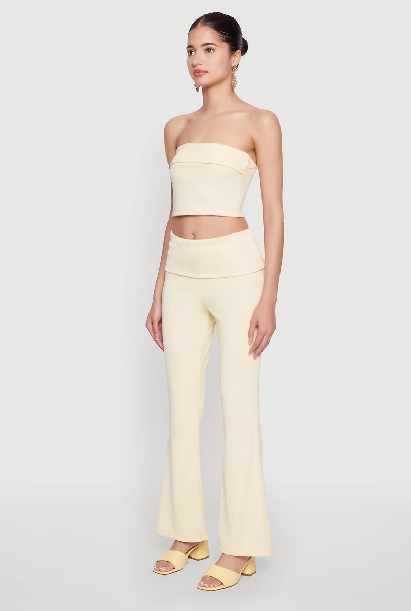 Womens Haute Monde Cropped Fold Over Tube Top, Yellow, Size M