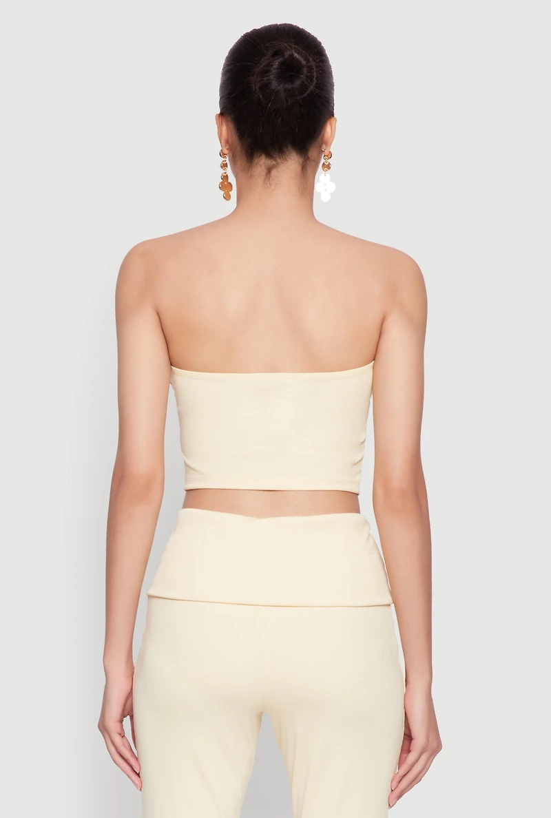 Womens Haute Monde Cropped Fold Over Tube Top, Yellow, Size M