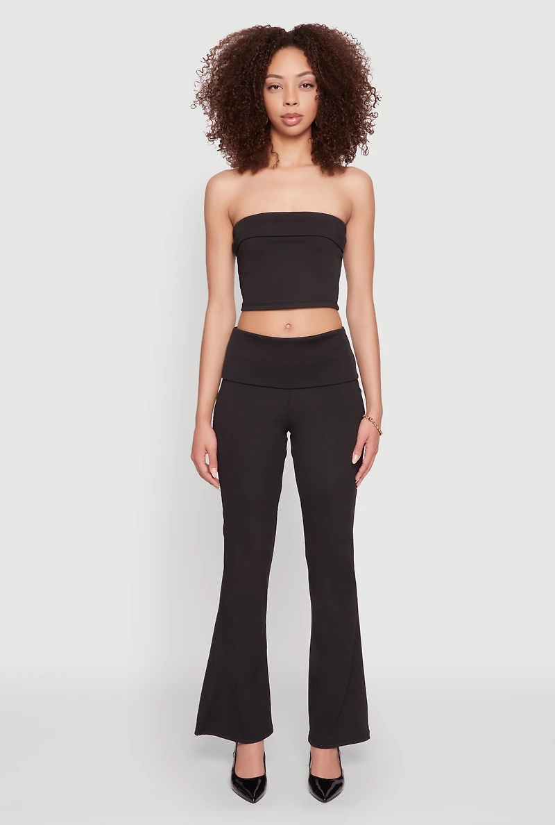 Haute Monde Fold Over Waist Flared Leg Pants