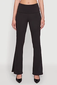 Womens Haute Monde Fold Over Waist Wide Leg Pants, Black, Size L