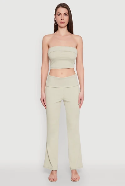 Womens Haute Monde Fold Over Waist Flared Leg Pants,