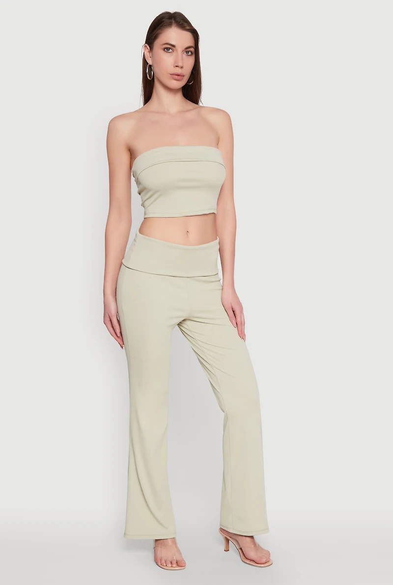 Haute Monde Fold Over Waist Flared Leg Pants