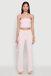 Womens Haute Monde Fold Over Waist Flared Leg Pants, Pink, Size M