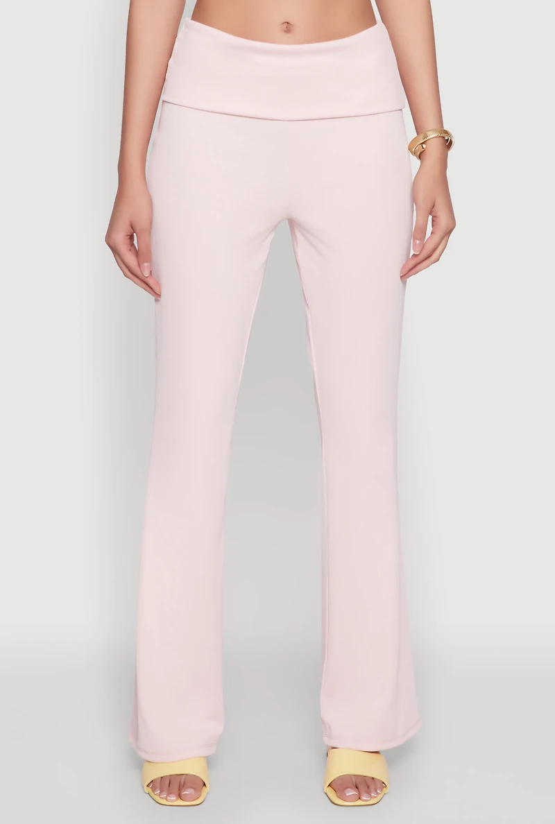 Womens Haute Monde Fold Over Waist Wide Leg Pants, Pink, Size S