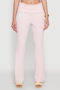 Womens Haute Monde Fold Over Waist Flared Leg Pants, Pink, Size M