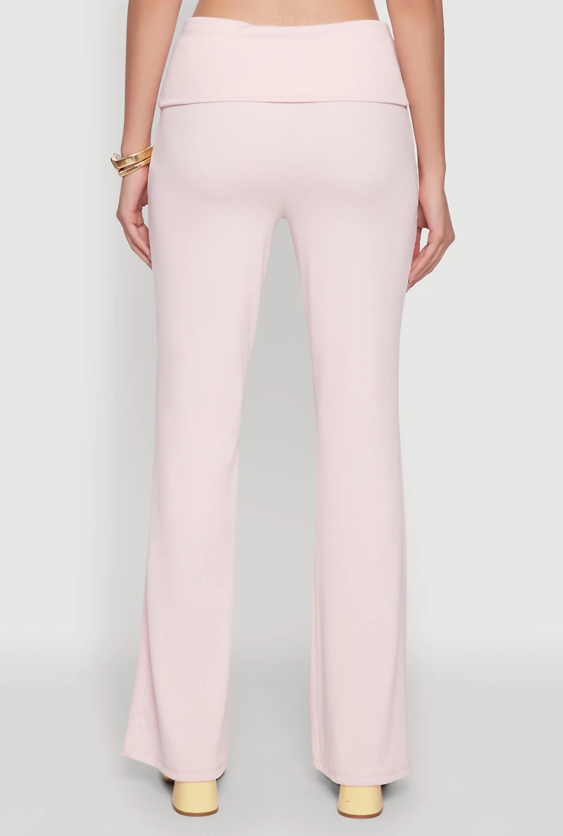 Womens Haute Monde Fold Over Waist Flared Leg Pants, Pink, Size M