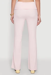 Womens Haute Monde Fold Over Waist Flared Leg Pants, Pink, Size M