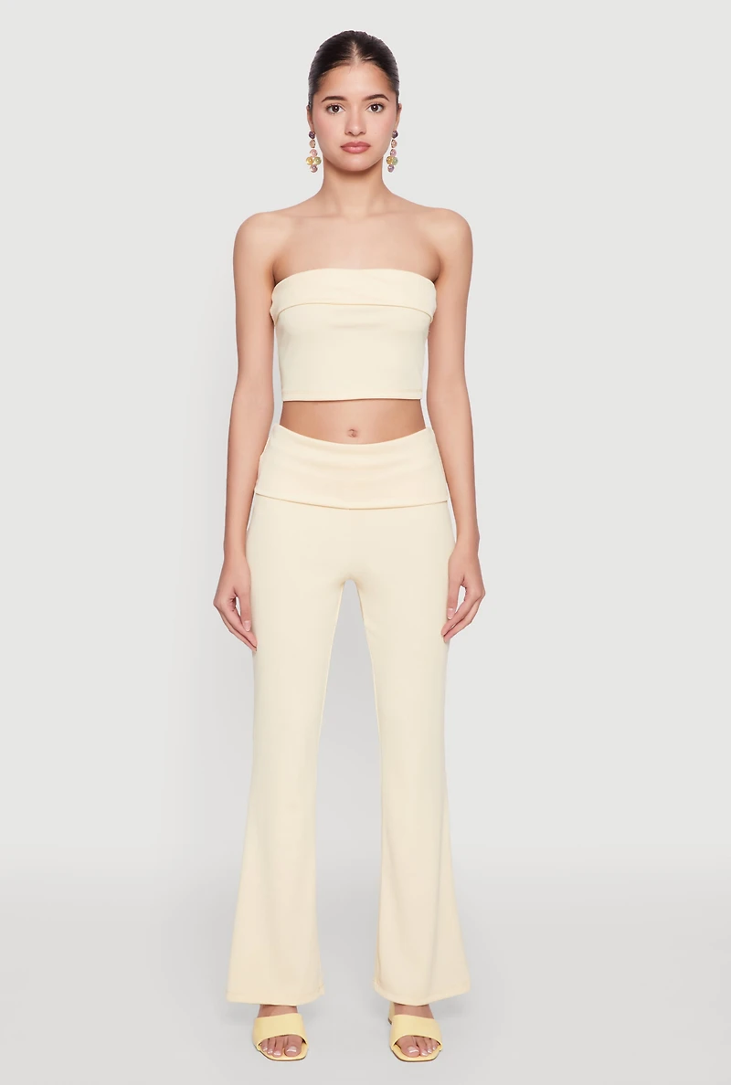 Haute Monde Fold Over Waist Flared Leg Pants