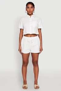 Womens Haute Monde Decorative Stitch Cropped Shirt, White,