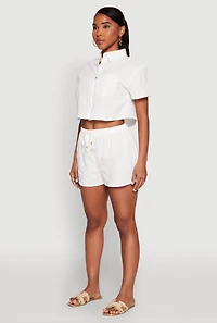 Womens Haute Monde Decorative Stitch Cropped Shirt, White, Size S