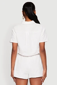 Womens Haute Monde Decorative Stitch Cropped Shirt, White,