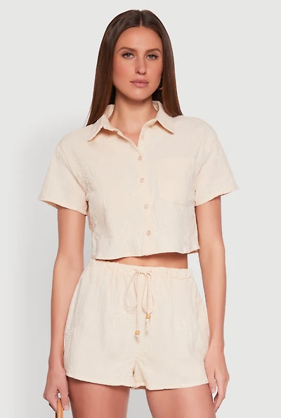 Womens Haute Monde Decorative Stitch Cropped Shirt,