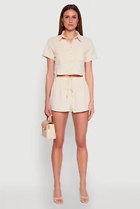 Womens Haute Monde Decorative Stitch Cropped Shirt,