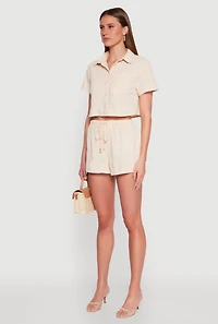 Womens Haute Monde Decorative Stitch Cropped Shirt,