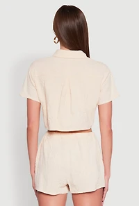 Womens Haute Monde Decorative Stitch Cropped Shirt,