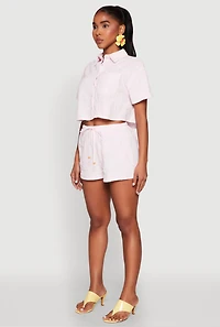Haute Monde Decorative Stitch Cropped Shirt