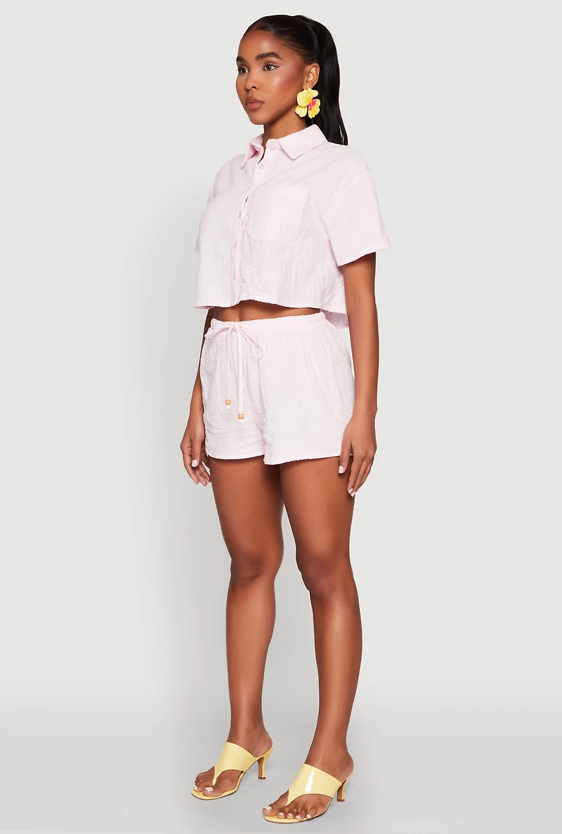 Haute Monde Decorative Stitch Cropped Shirt