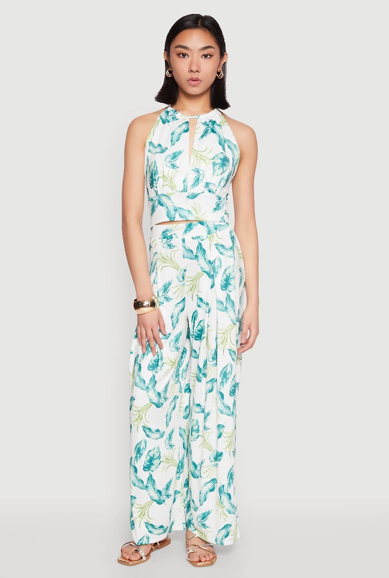 Leaf Print Halter Crop Top